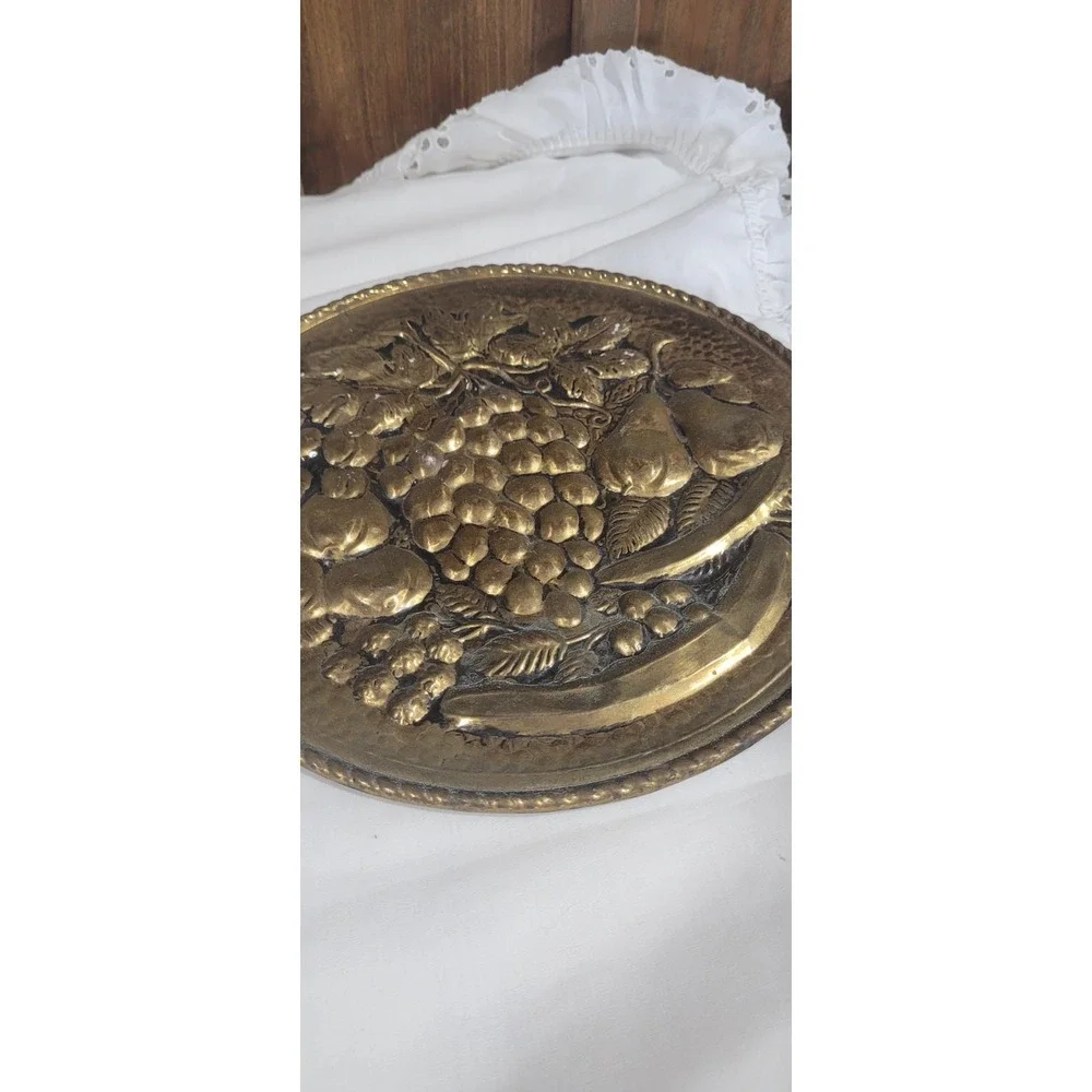Embossed Brass Plate  Fruit Design Vintage Wall Hanging